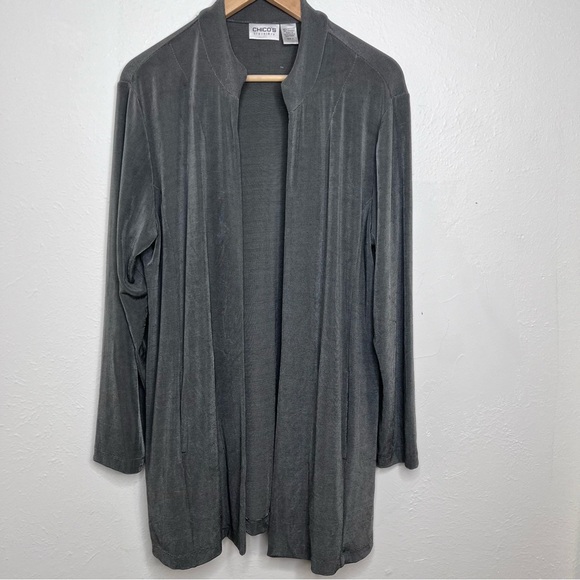 CHICOS TRAVELERS COLLECTION WOMENS SPARKLY DARK GRAY OPEN FRONT CARDIGAN Sz 2 - Picture 9 of 12